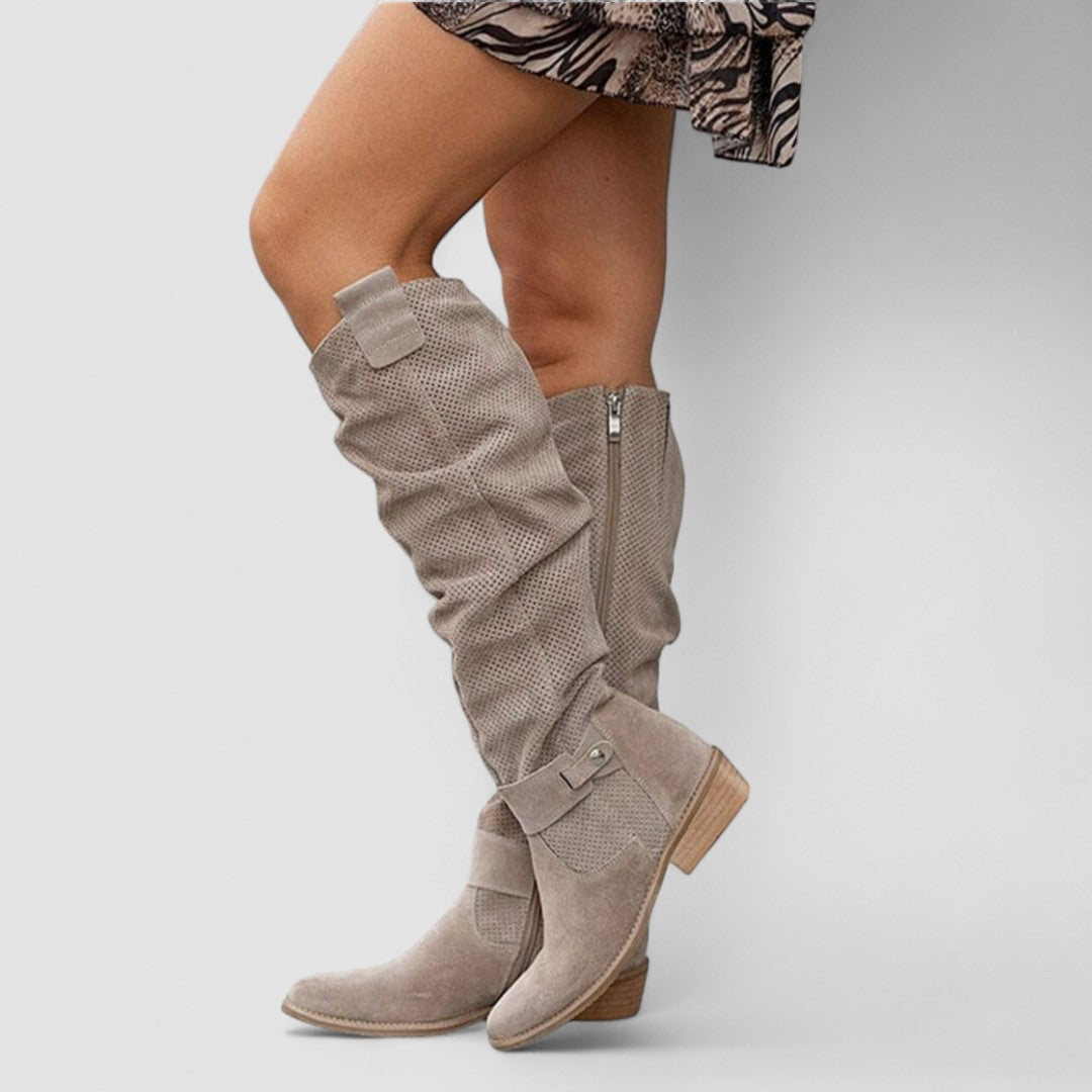 Solenne - Perforated Knee Boots