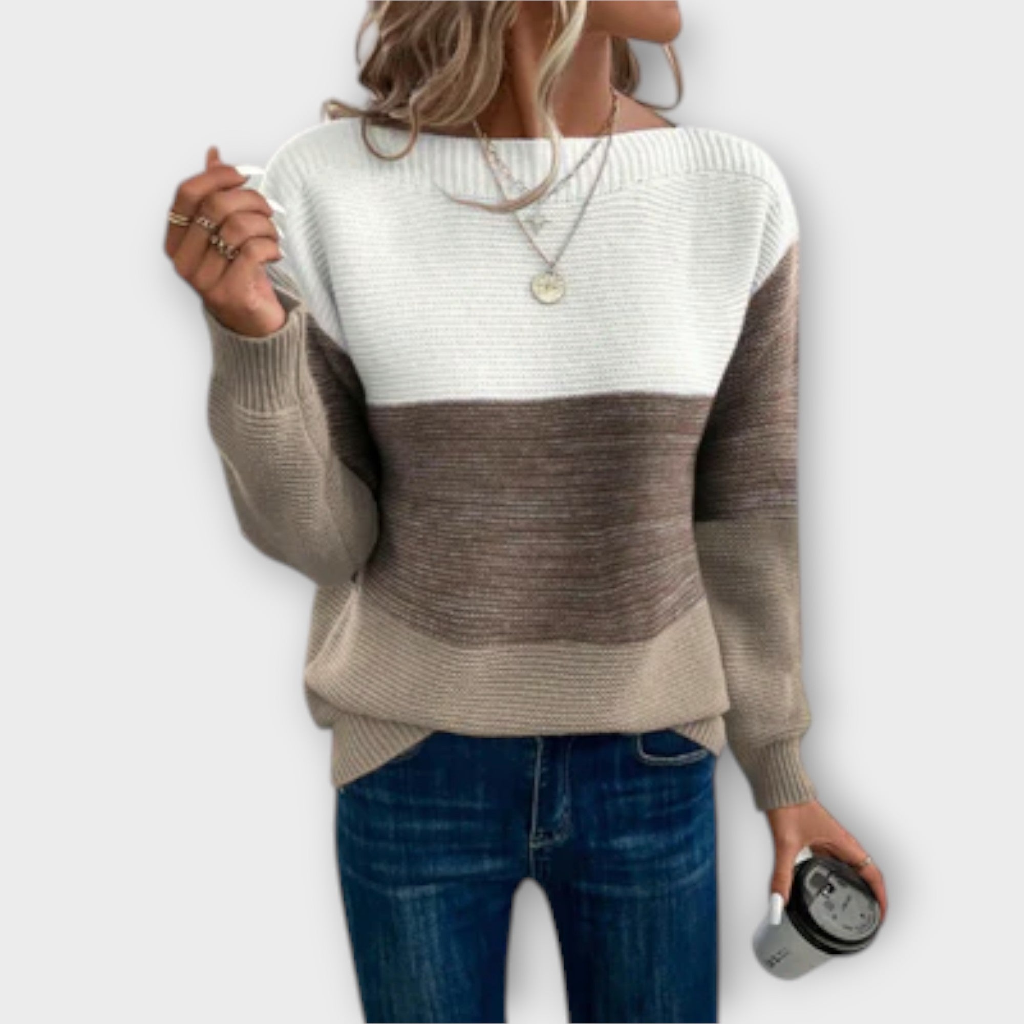 Clara - Elegant Three-Color Patchwork Pullover