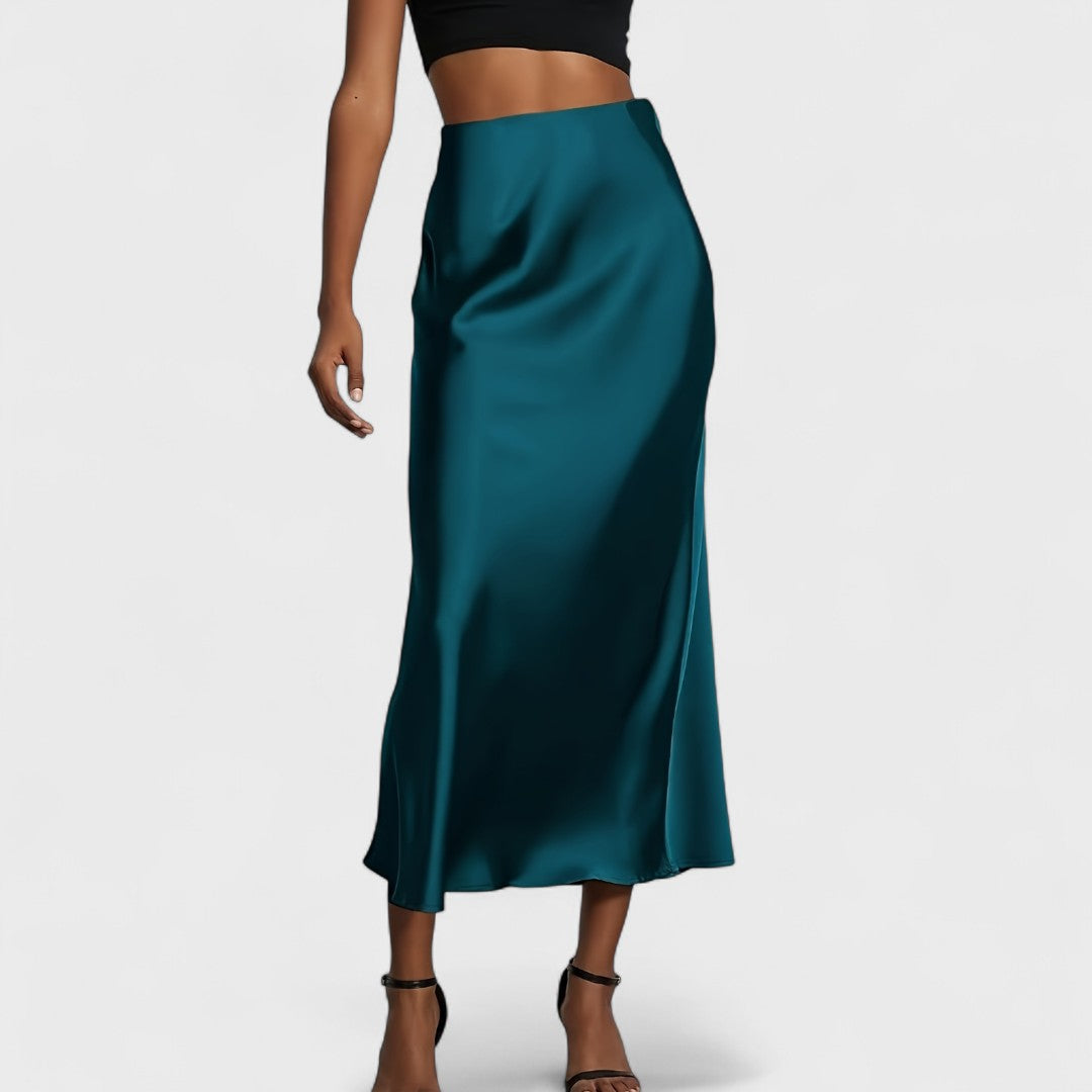 Sasha - Women's High-Waisted Satin Midi Skirt