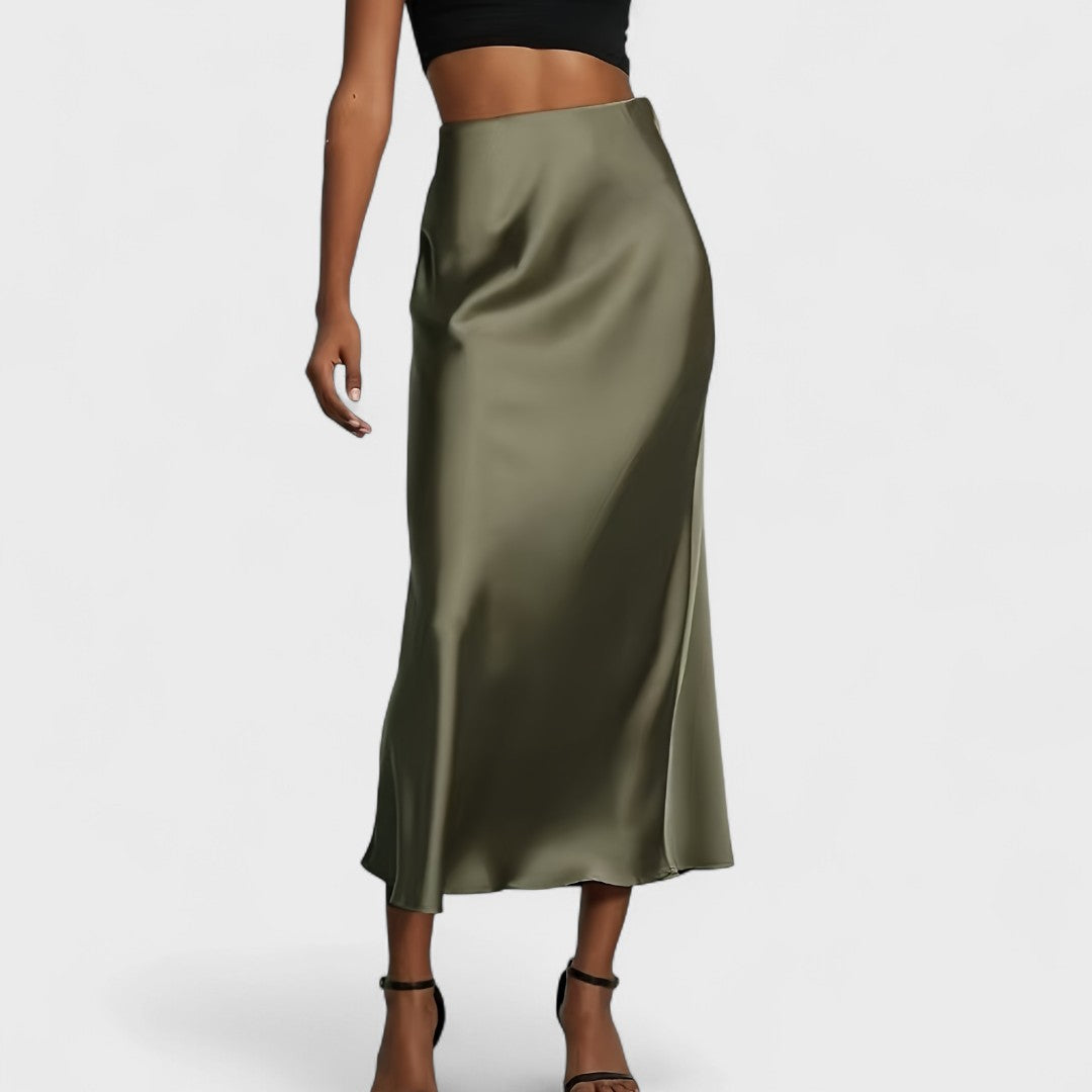 Sasha - Women's High-Waisted Satin Midi Skirt