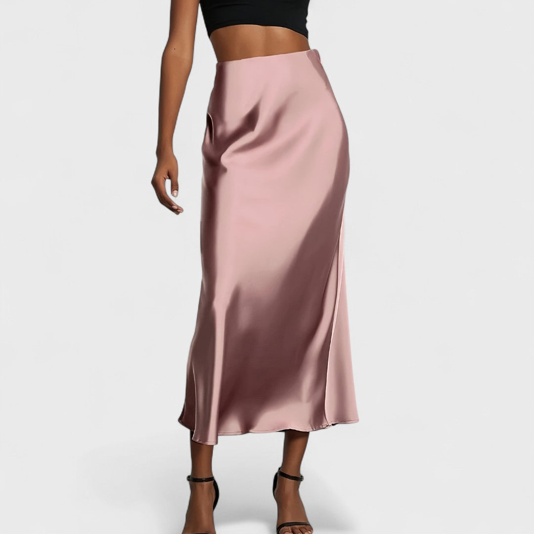 Sasha - Women's High-Waisted Satin Midi Skirt