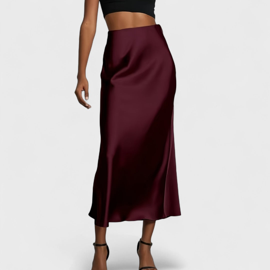 Sasha - Women's High-Waisted Satin Midi Skirt