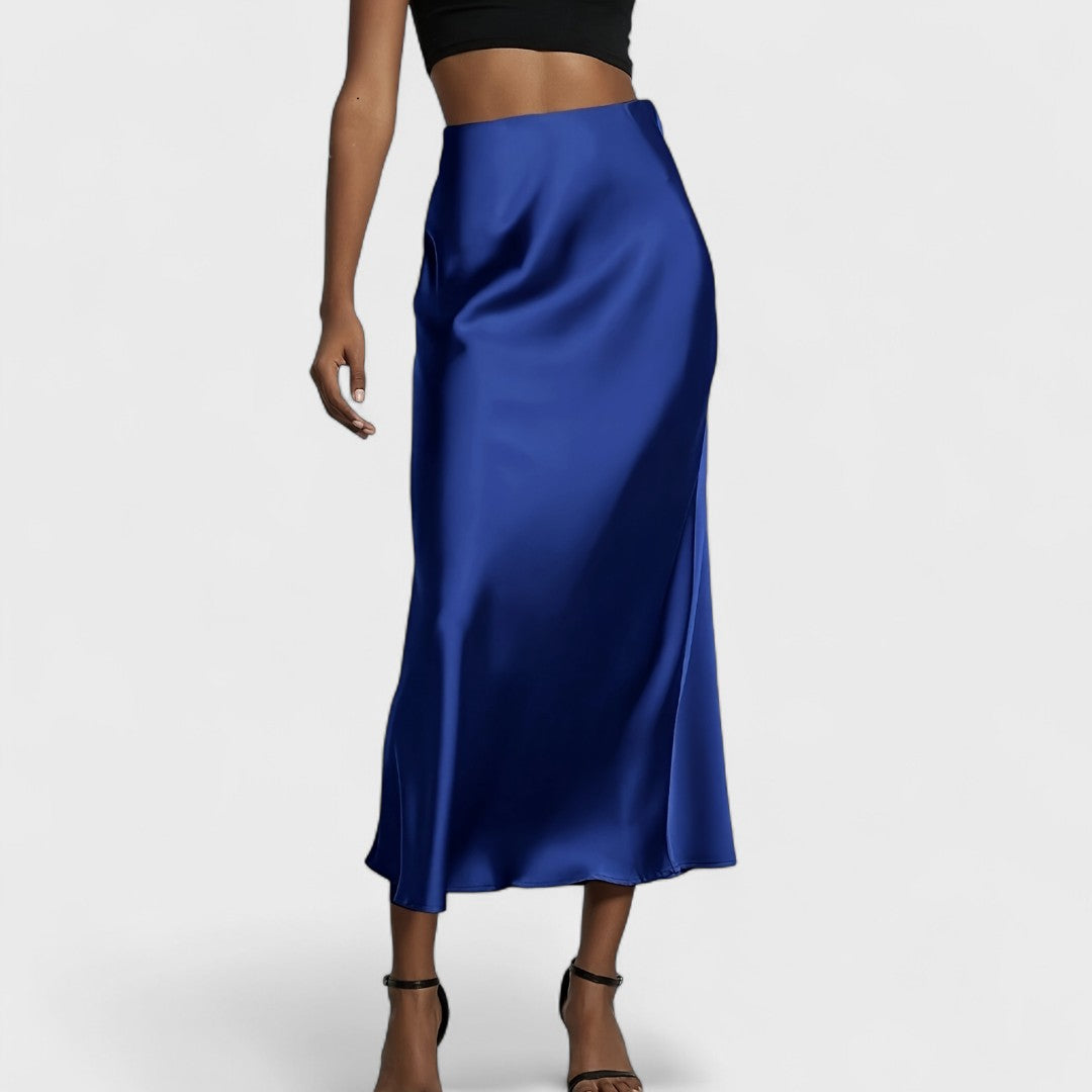 Sasha - Women's High-Waisted Satin Midi Skirt