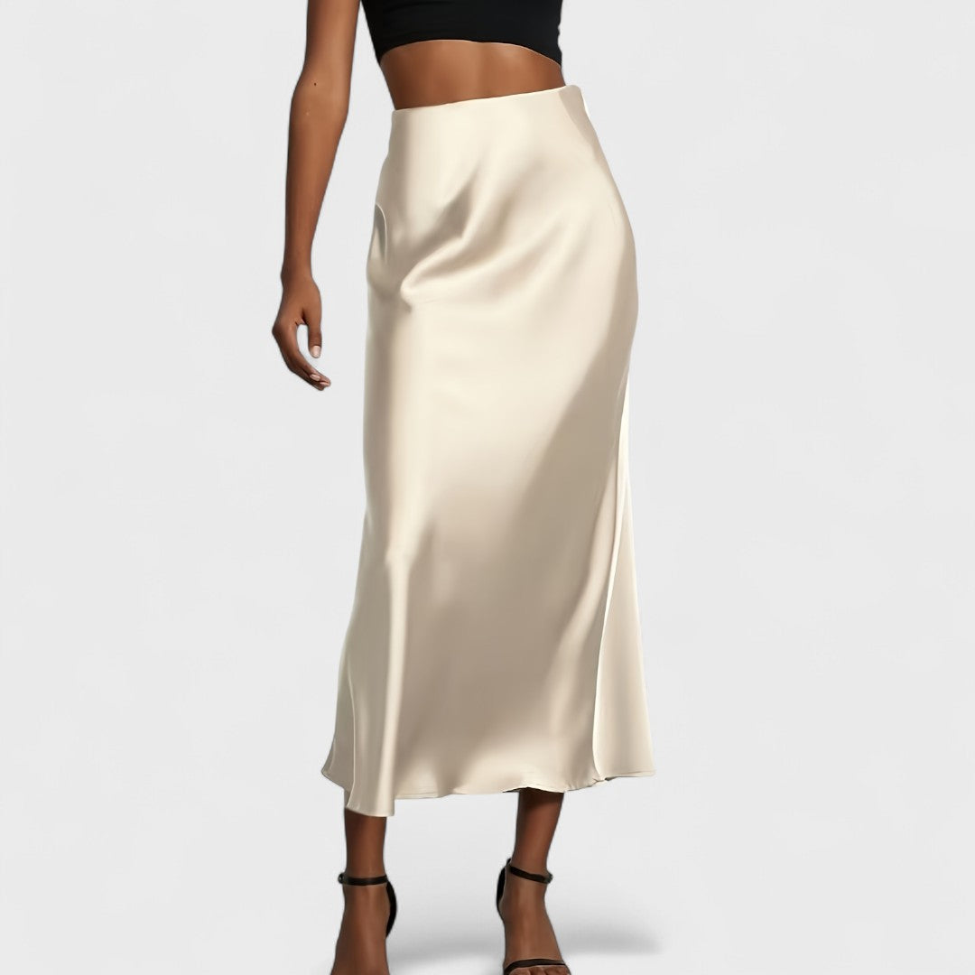 Sasha - Women's High-Waisted Satin Midi Skirt
