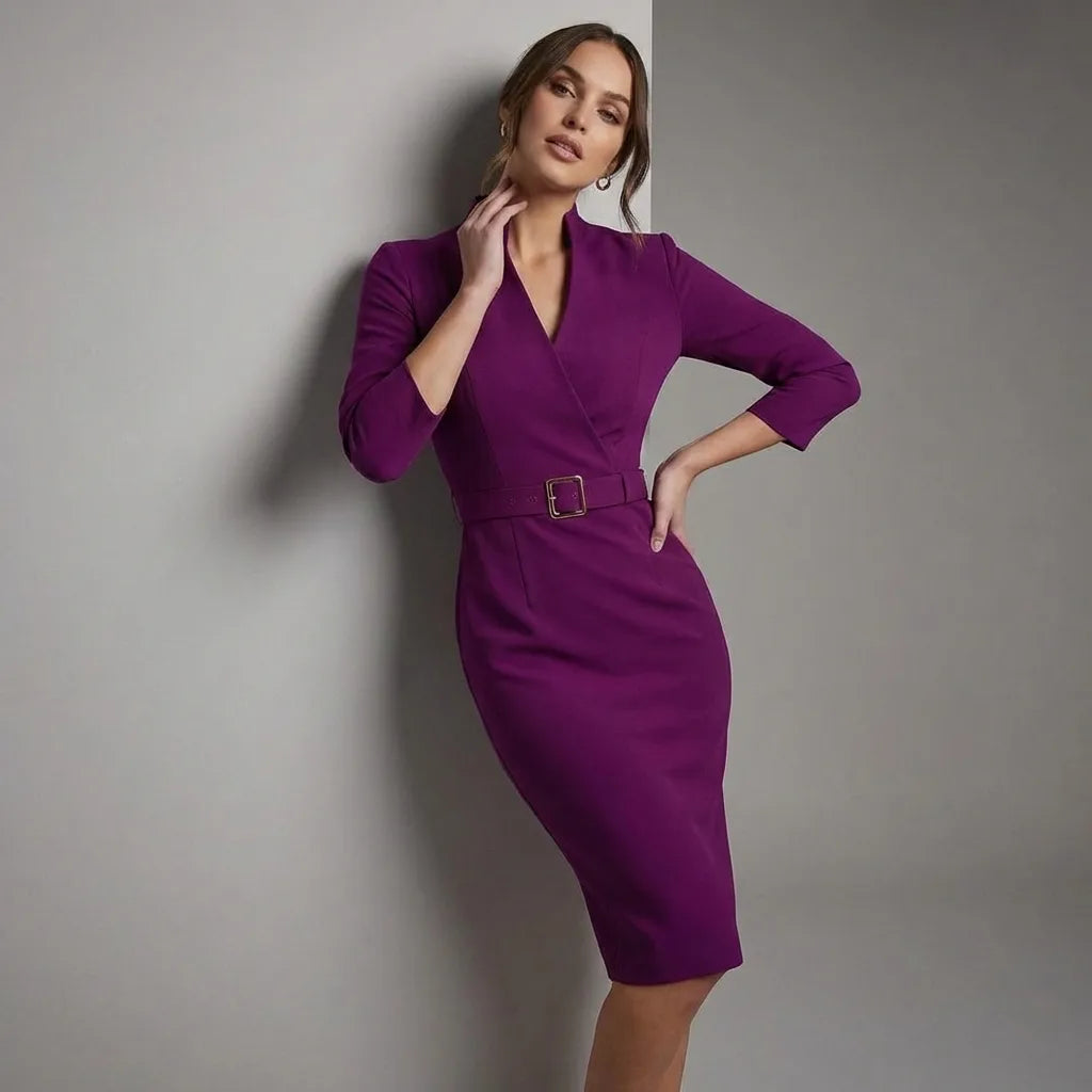 Kloey – Elegantní Midikleid Mit Gürtel Und Kragen
