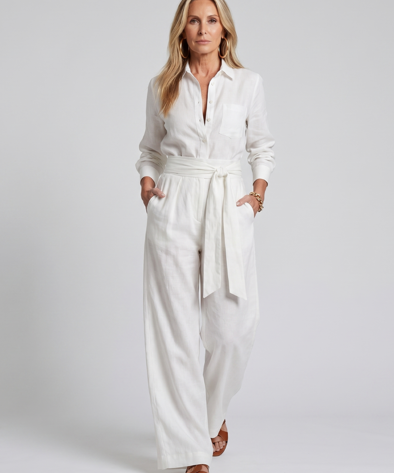 Camila - Long-Sleeve Wide-Leg Jumpsuit with Button Closure