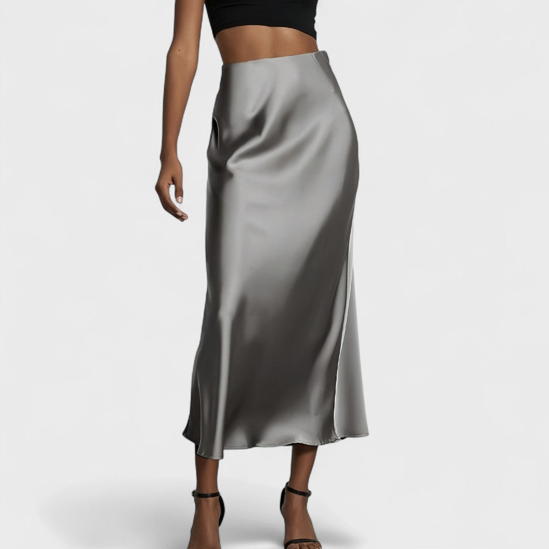 Sasha - Women's High-Waisted Satin Midi Skirt