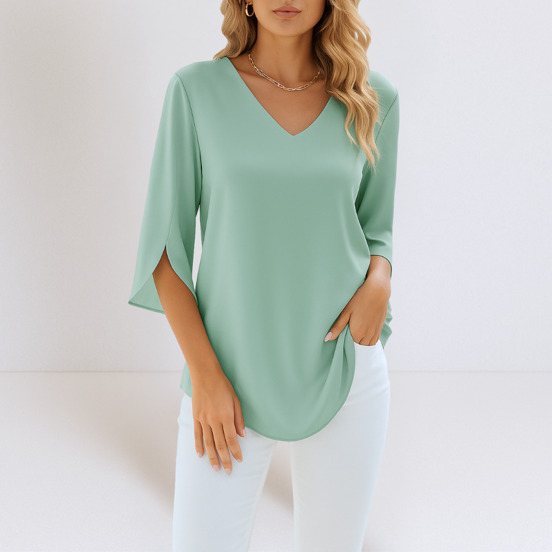 Sophie - Elegant blouse with V-neck and split sleeves