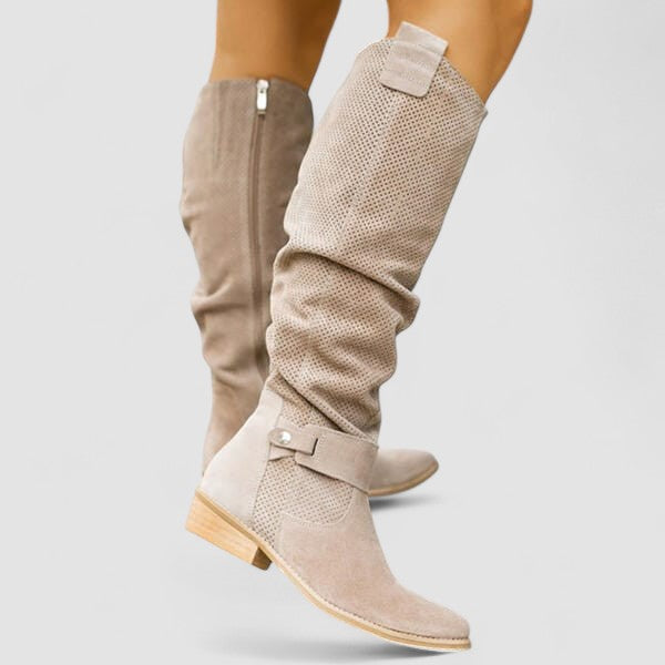 Solenne - Perforated Knee Boots