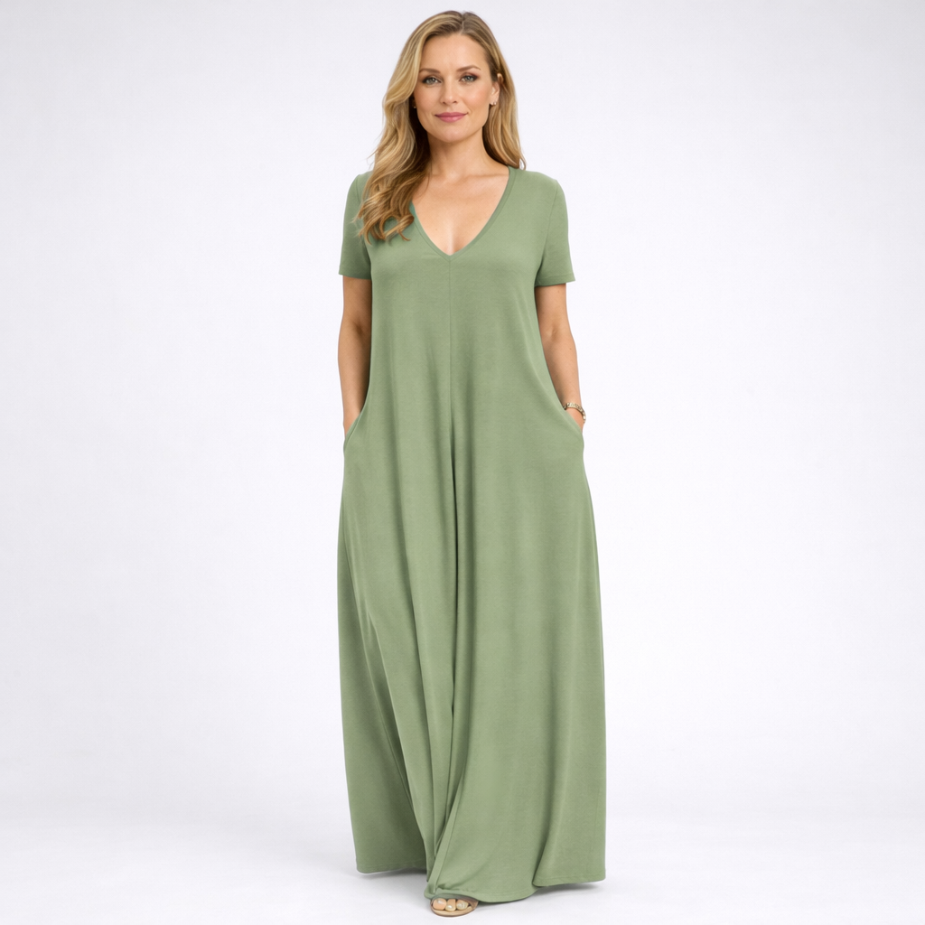 Napoli – Women's Long Dress with V-Neck and Pockets