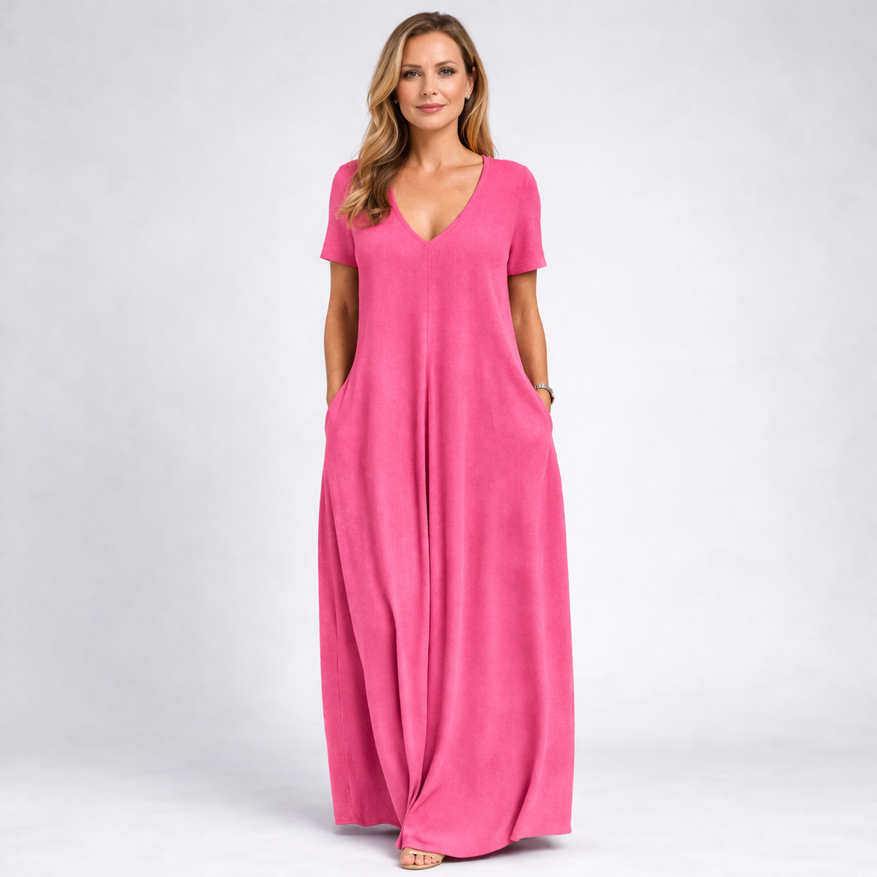 Napoli – Women's Long Dress with V-Neck and Pockets