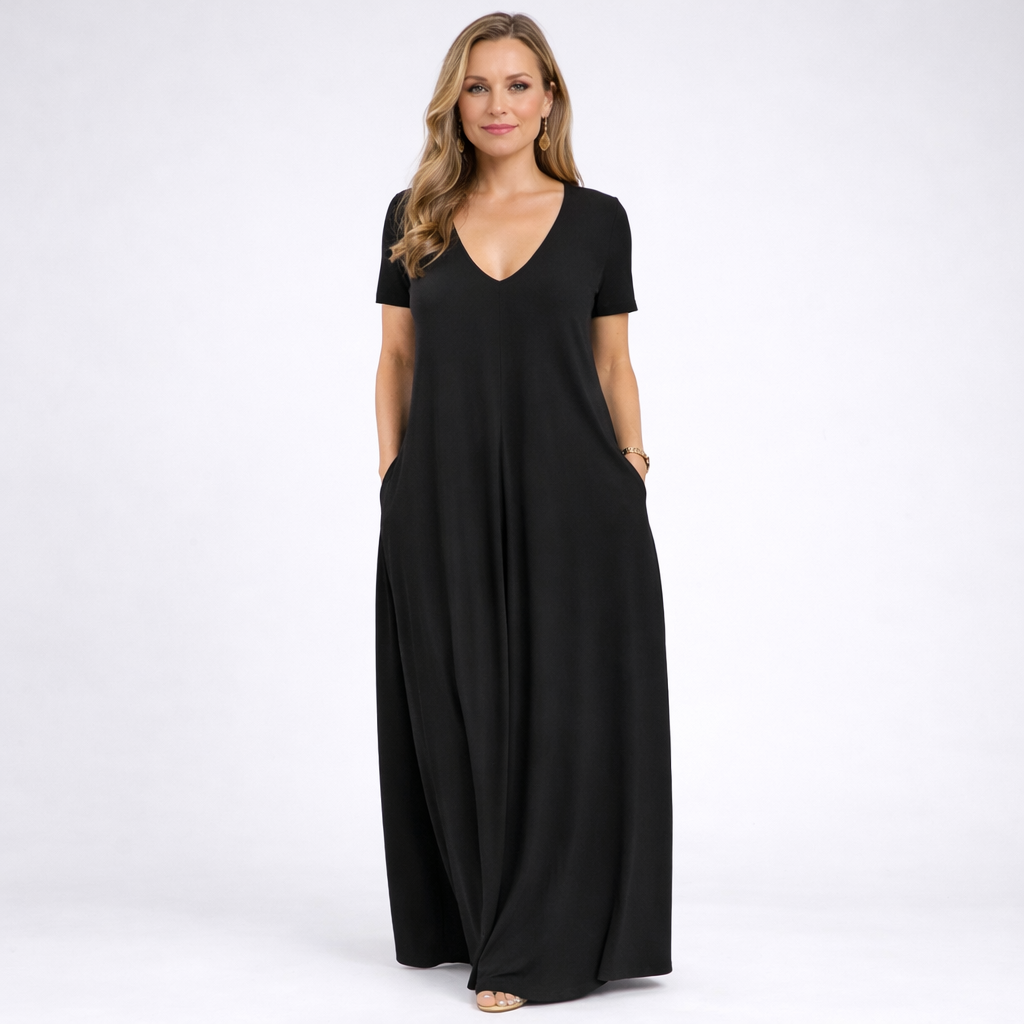 Napoli – Women's Long Dress with V-Neck and Pockets