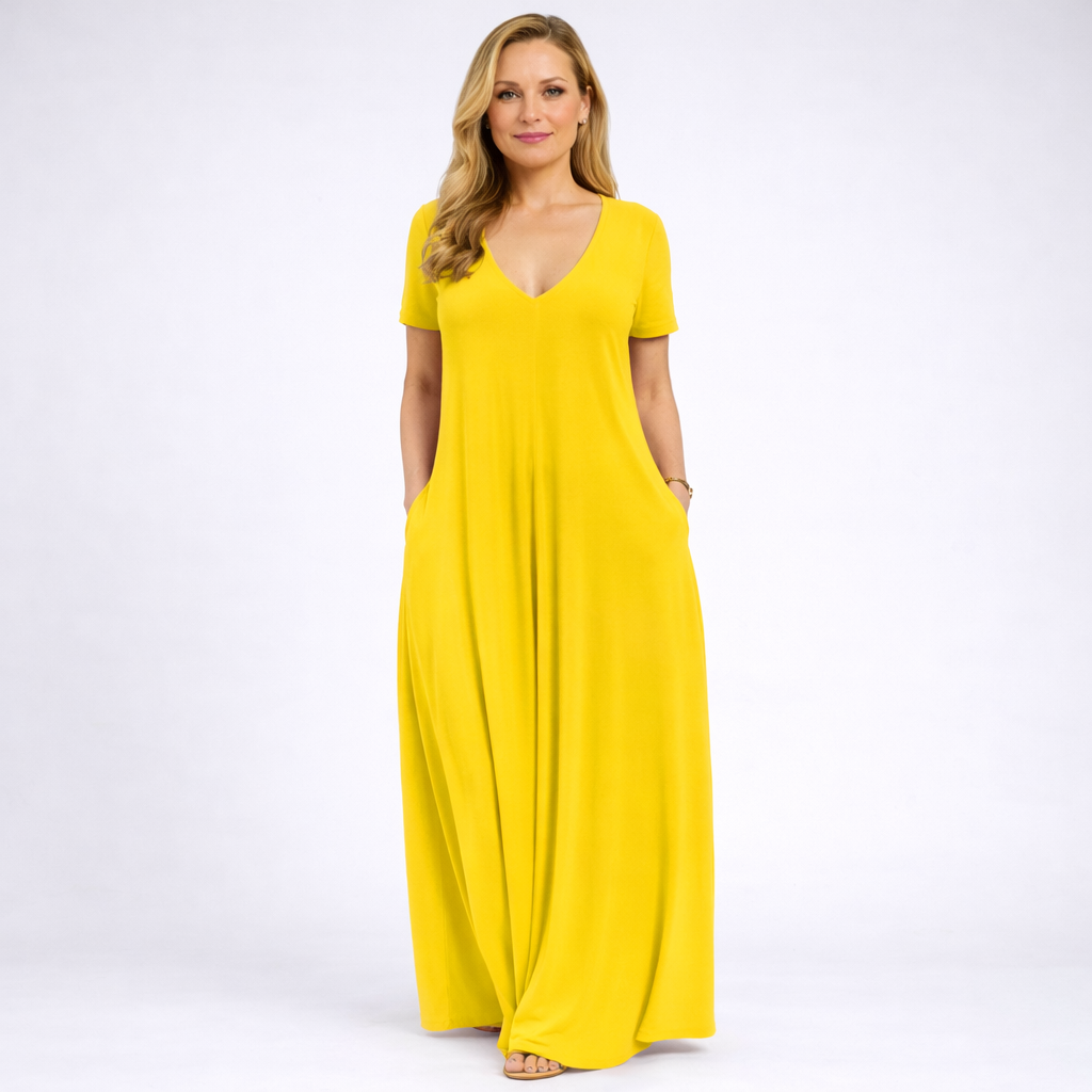 Napoli – Women's Long Dress with V-Neck and Pockets