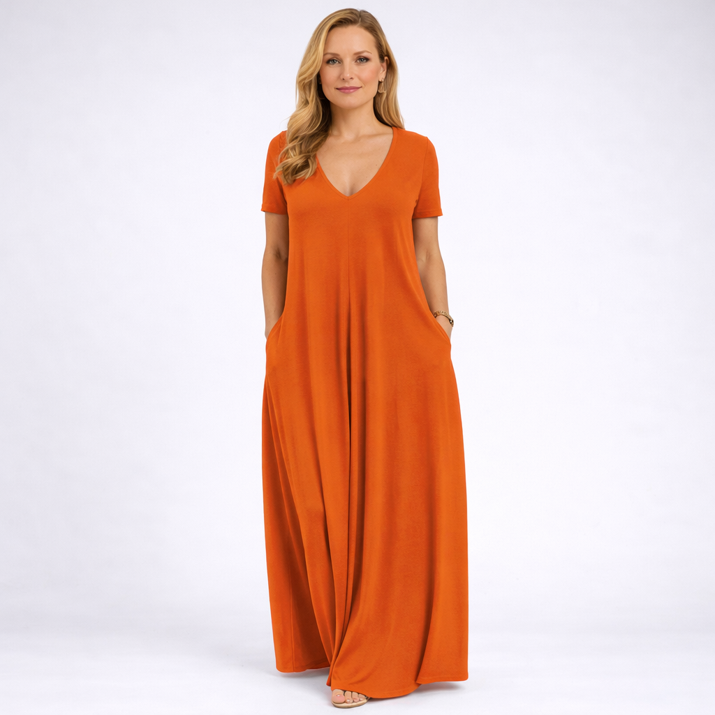 Napoli – Women's Long Dress with V-Neck and Pockets
