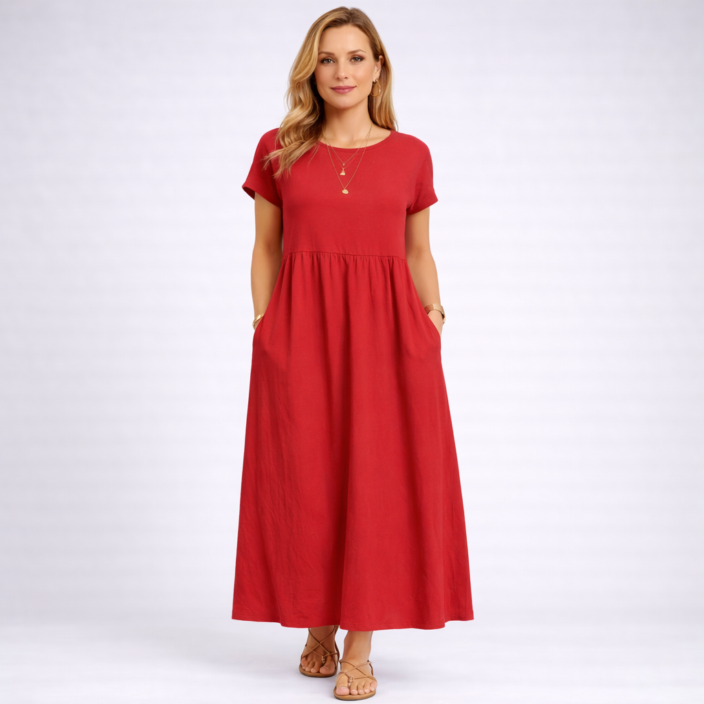 ANNALISA – Women's Long Dress with Gathered Waist