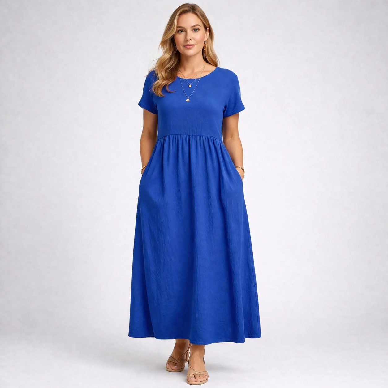 ANNALISA – Women's Long Dress with Gathered Waist