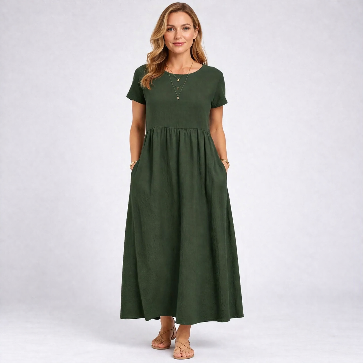 ANNALISA – Women's Long Dress with Gathered Waist