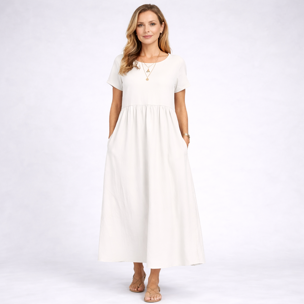 ANNALISA – Women's Long Dress with Gathered Waist