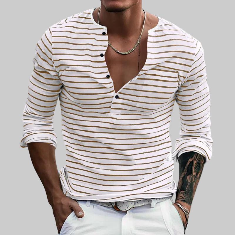 Marek - Striped Henley Shirt