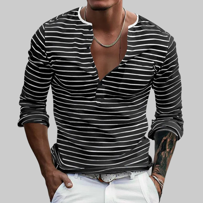 Marek - Striped Henley Shirt