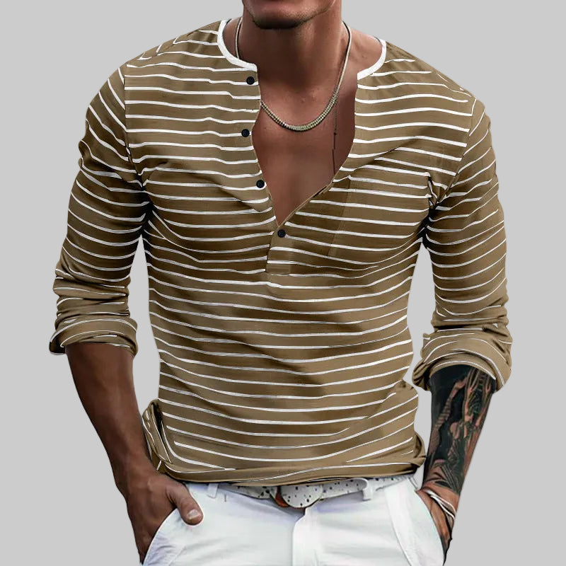 Marek - Striped Henley Shirt