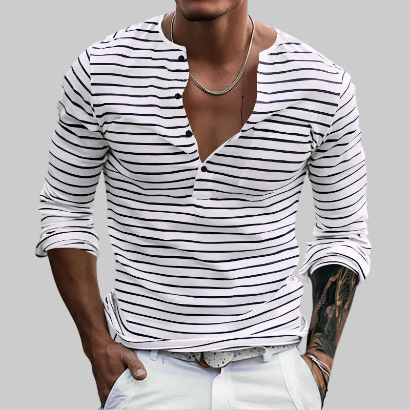 Marek - Striped Henley Shirt