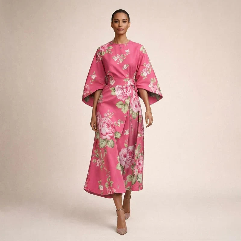 Clementine - Floral midi with sculpted waist and airy elegance