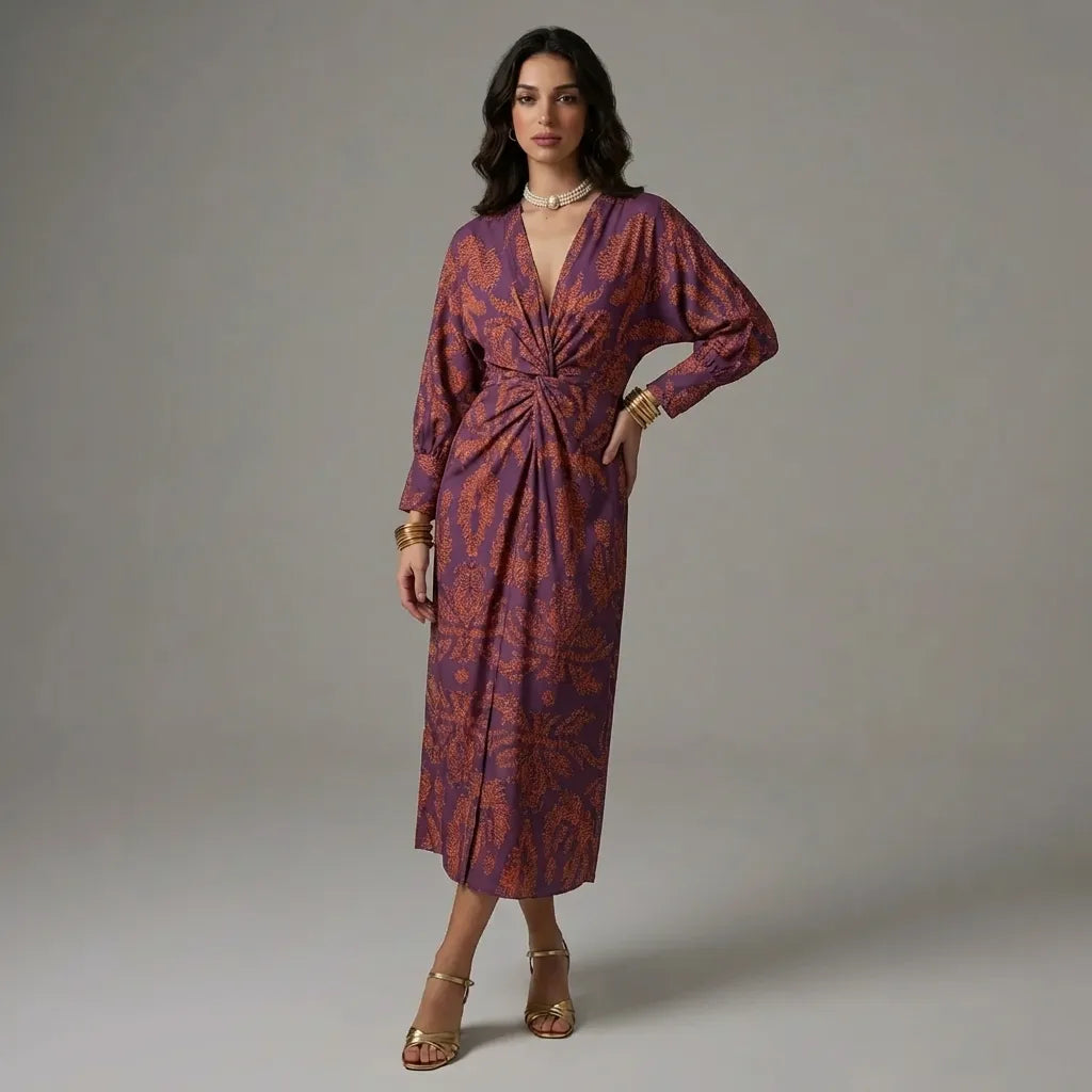 NATALIA™ | ELEGANTNÍ MIDI ŠATY S NADČASOVÝM POTISKEM