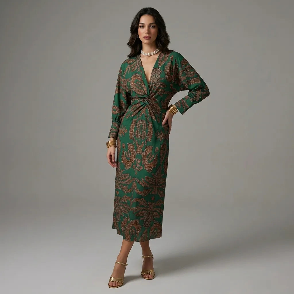 NATALIA™ | ELEGANTNÍ MIDI ŠATY S NADČASOVÝM POTISKEM