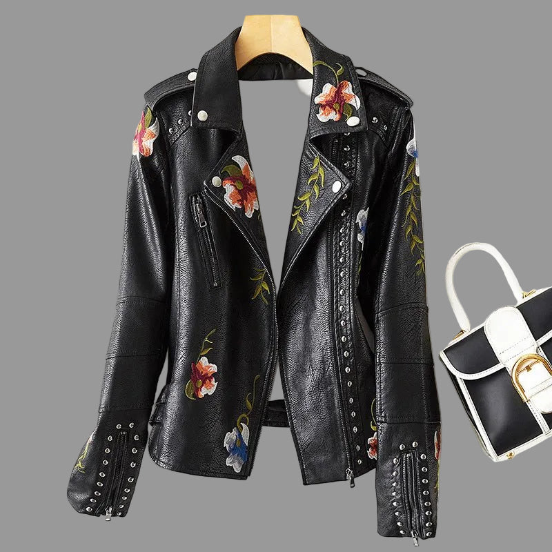 Elara - Embroidered Biker Jacket