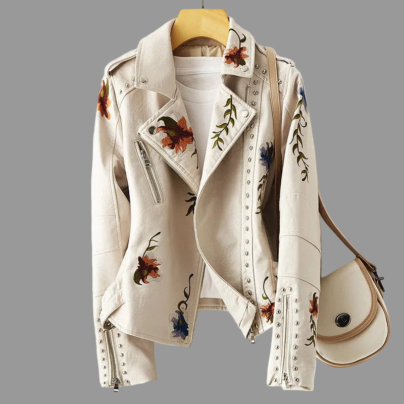 Elara - Embroidered Biker Jacket