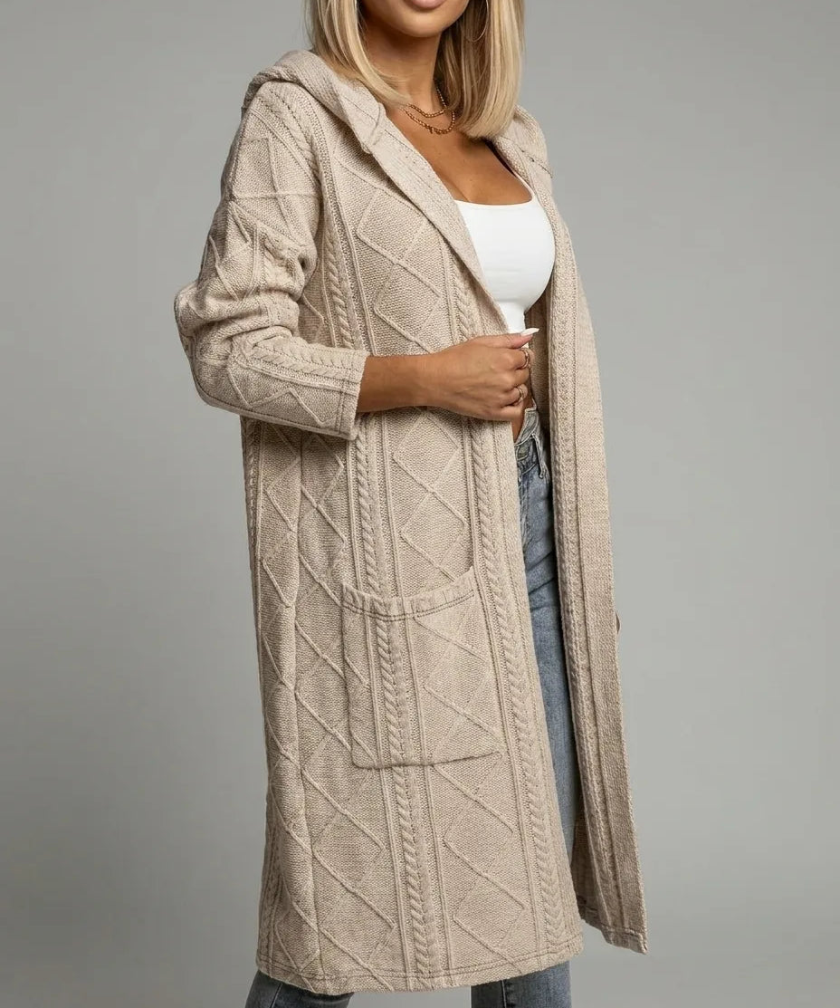 Norah – Textured Knit Hooded Coat