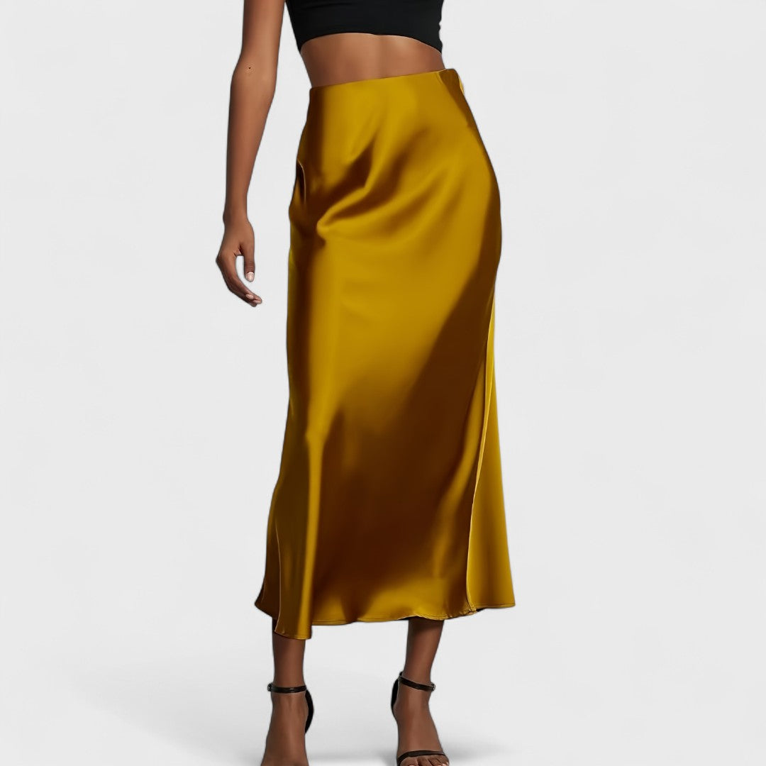 Sasha - Women's High-Waisted Satin Midi Skirt