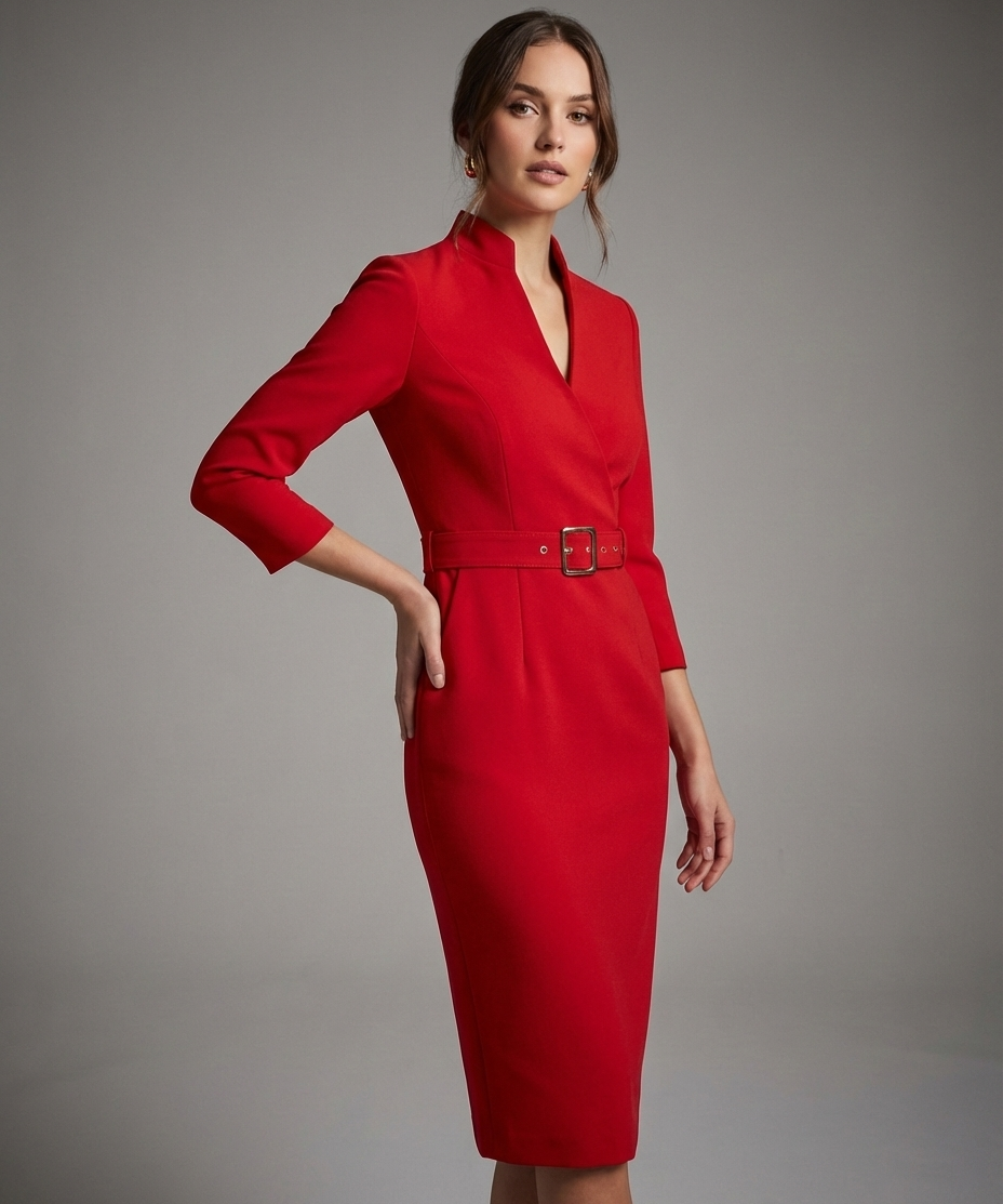 Kloey – Elegantní Midikleid Mit Gürtel Und Kragen