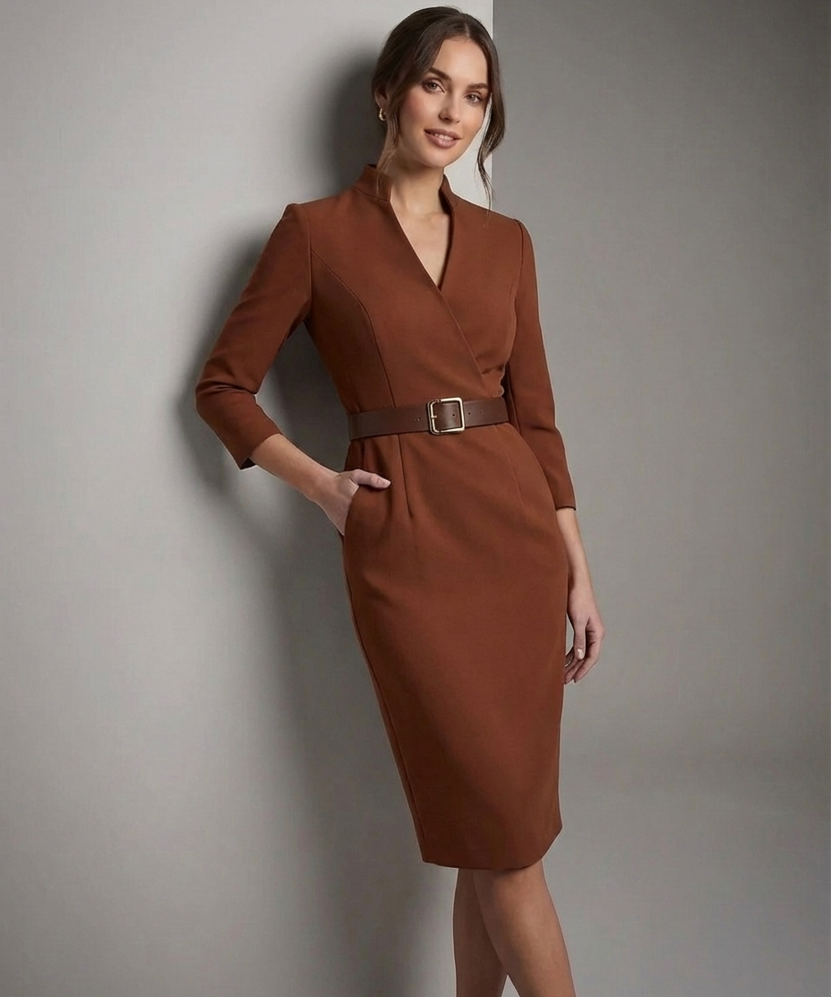 Kloey – Elegantní Midikleid Mit Gürtel Und Kragen