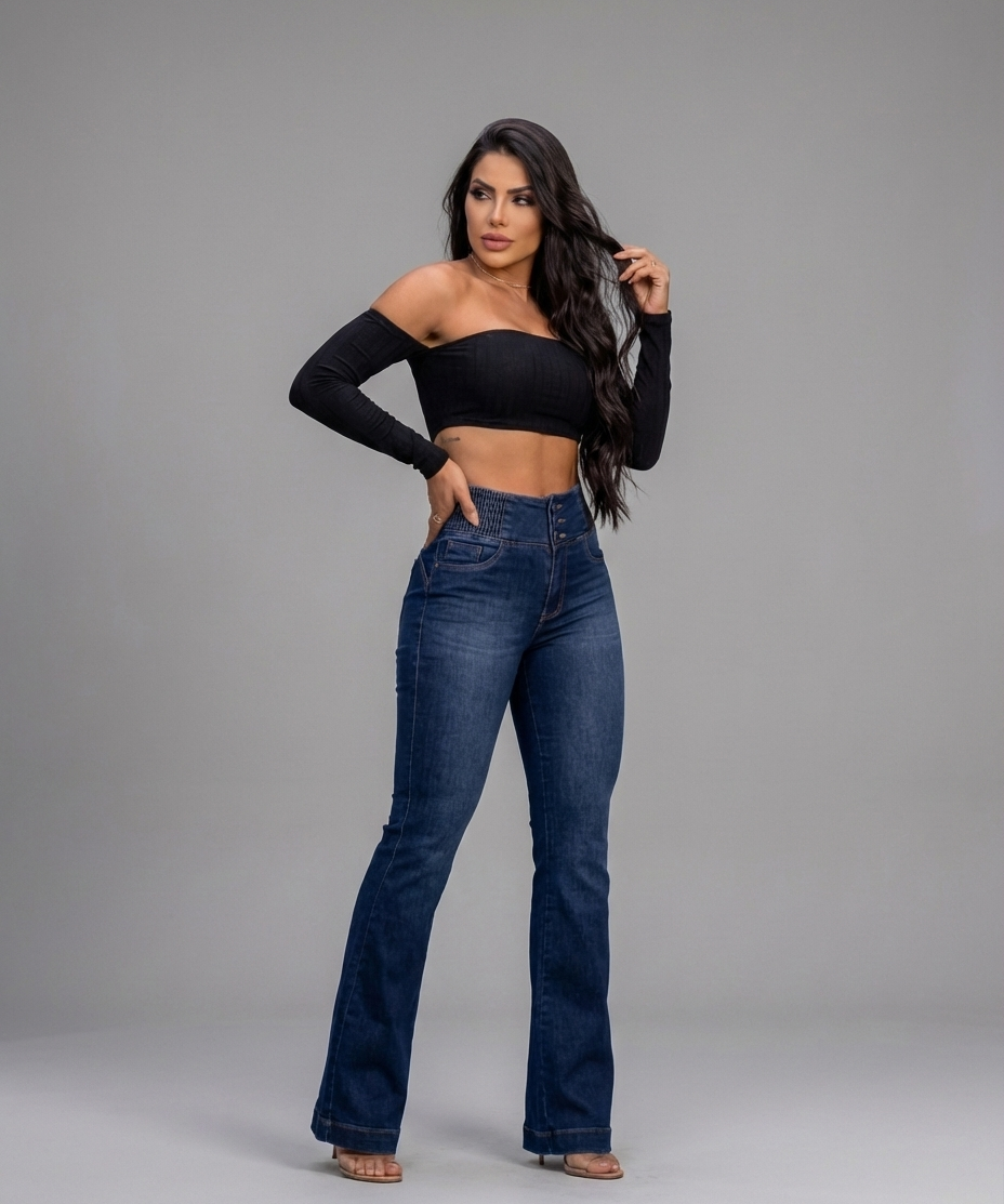 Stretch-Schlagjeans s Hohem Bund