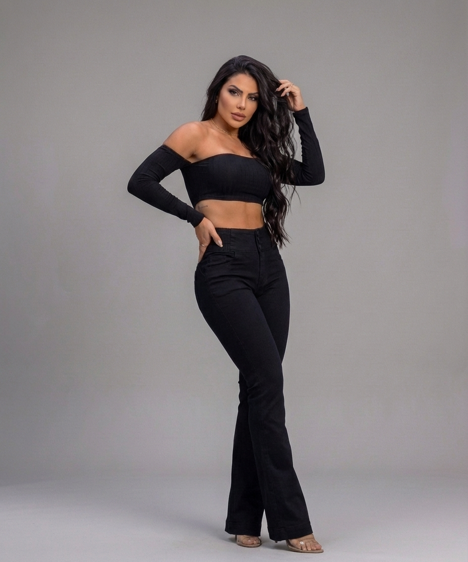 Stretch-Schlagjeans s Hohem Bund