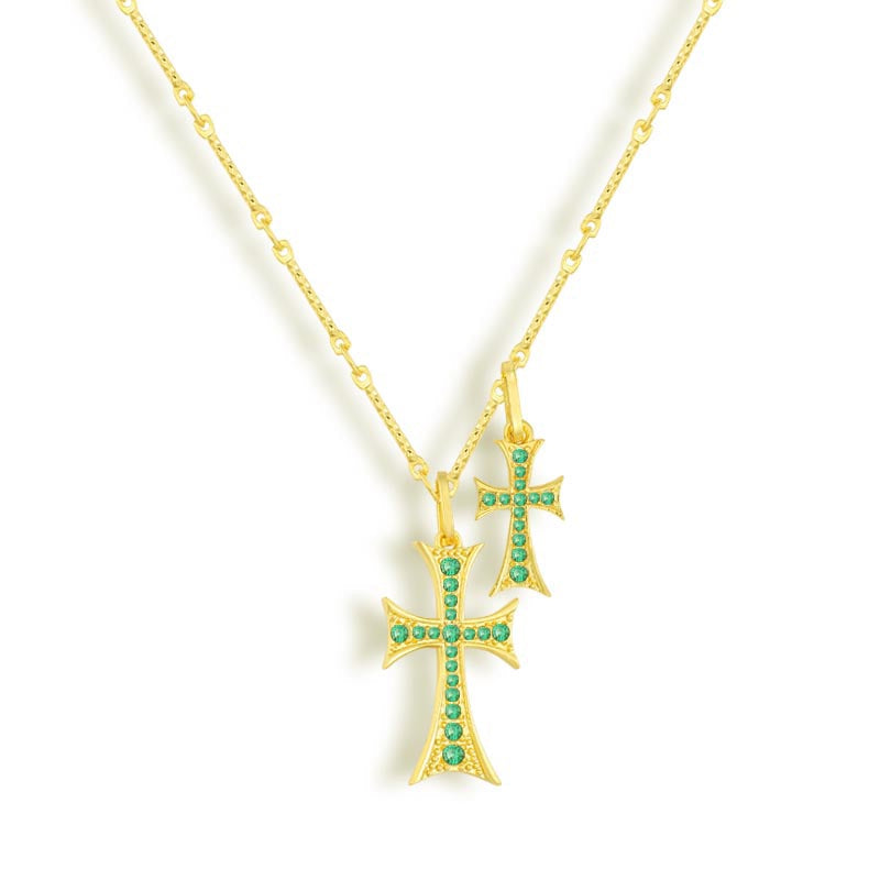 Sanctéra – Twin Cross Crystal Necklace