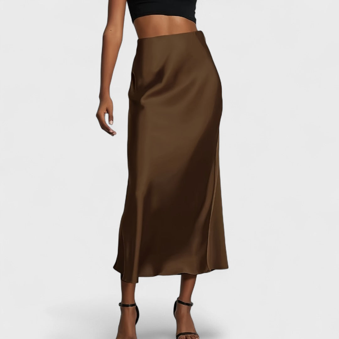 Sasha - Women's High-Waisted Satin Midi Skirt