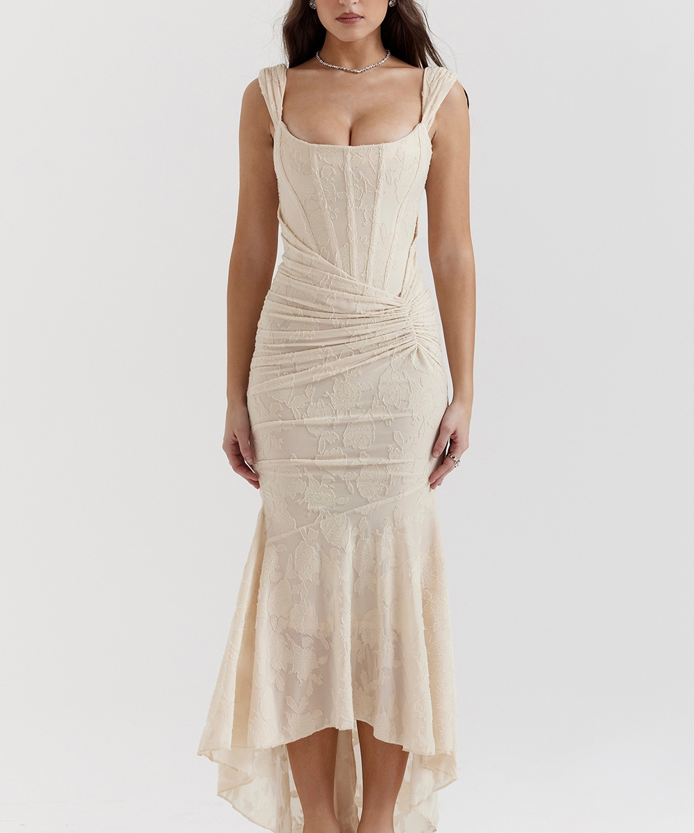 Liora – Lace Drape Midi Dress