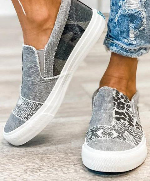 Quinny - Everyday fabric shoes with leopard print
