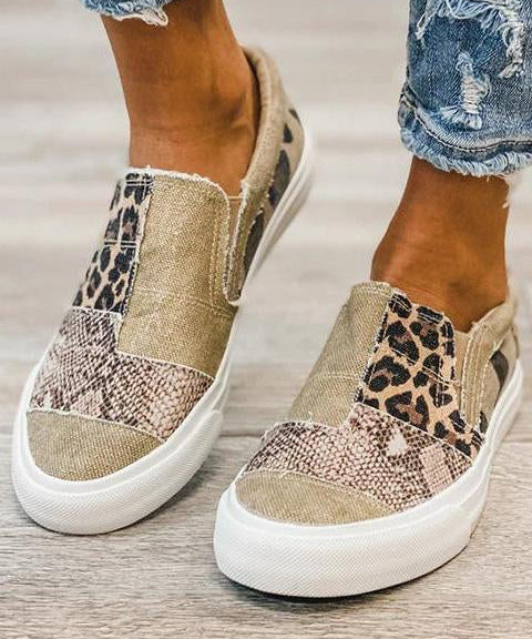 Quinny - Everyday fabric shoes with leopard print