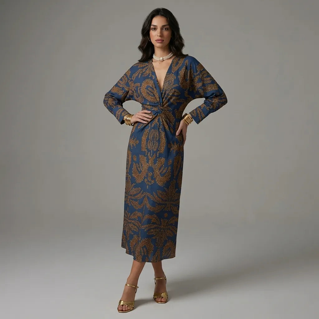 NATALIA™ | ELEGANTNÍ MIDI ŠATY S NADČASOVÝM POTISKEM