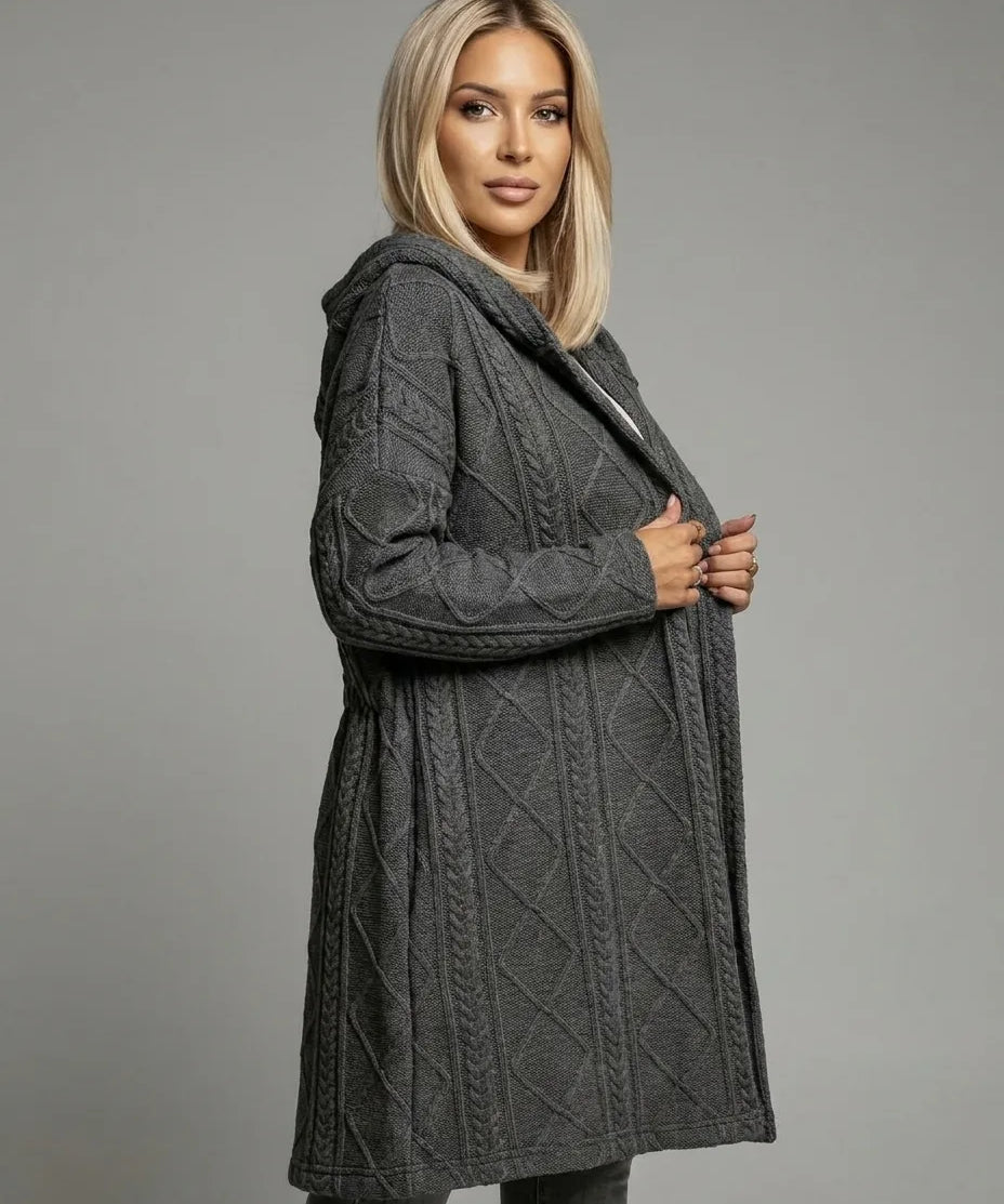 Norah – Textured Knit Hooded Coat