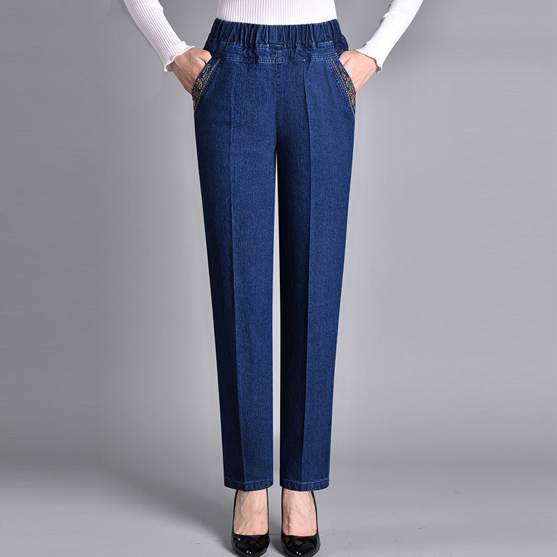 Olivia - Women's Jeans with Side Pockets and Elastic Waist