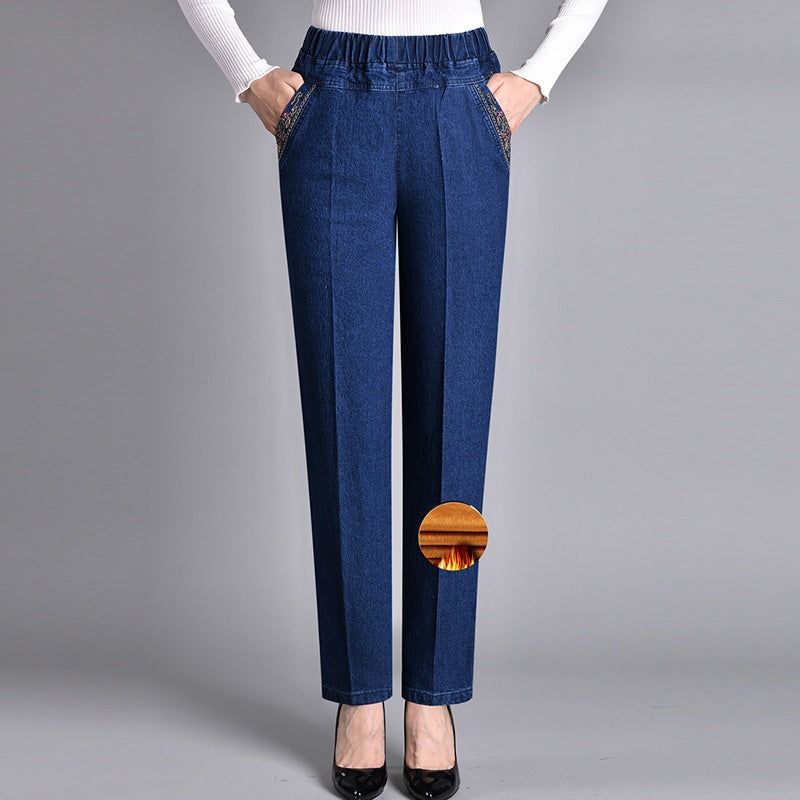 Olivia - Women's Jeans with Side Pockets and Elastic Waist