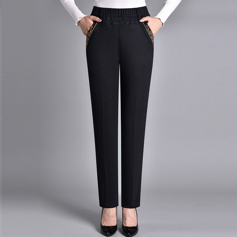 Olivia - Women's Jeans with Side Pockets and Elastic Waist