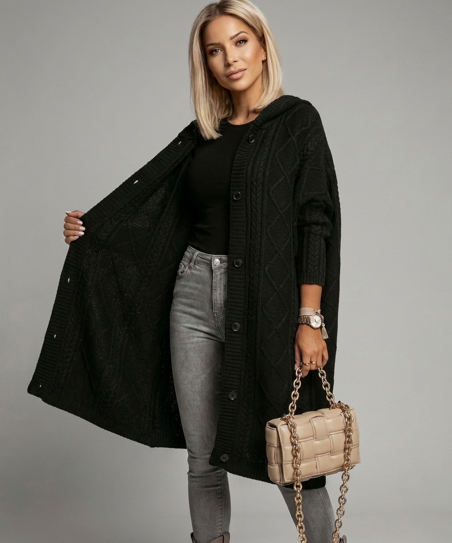 Norah – Textured Knit Hooded Coat